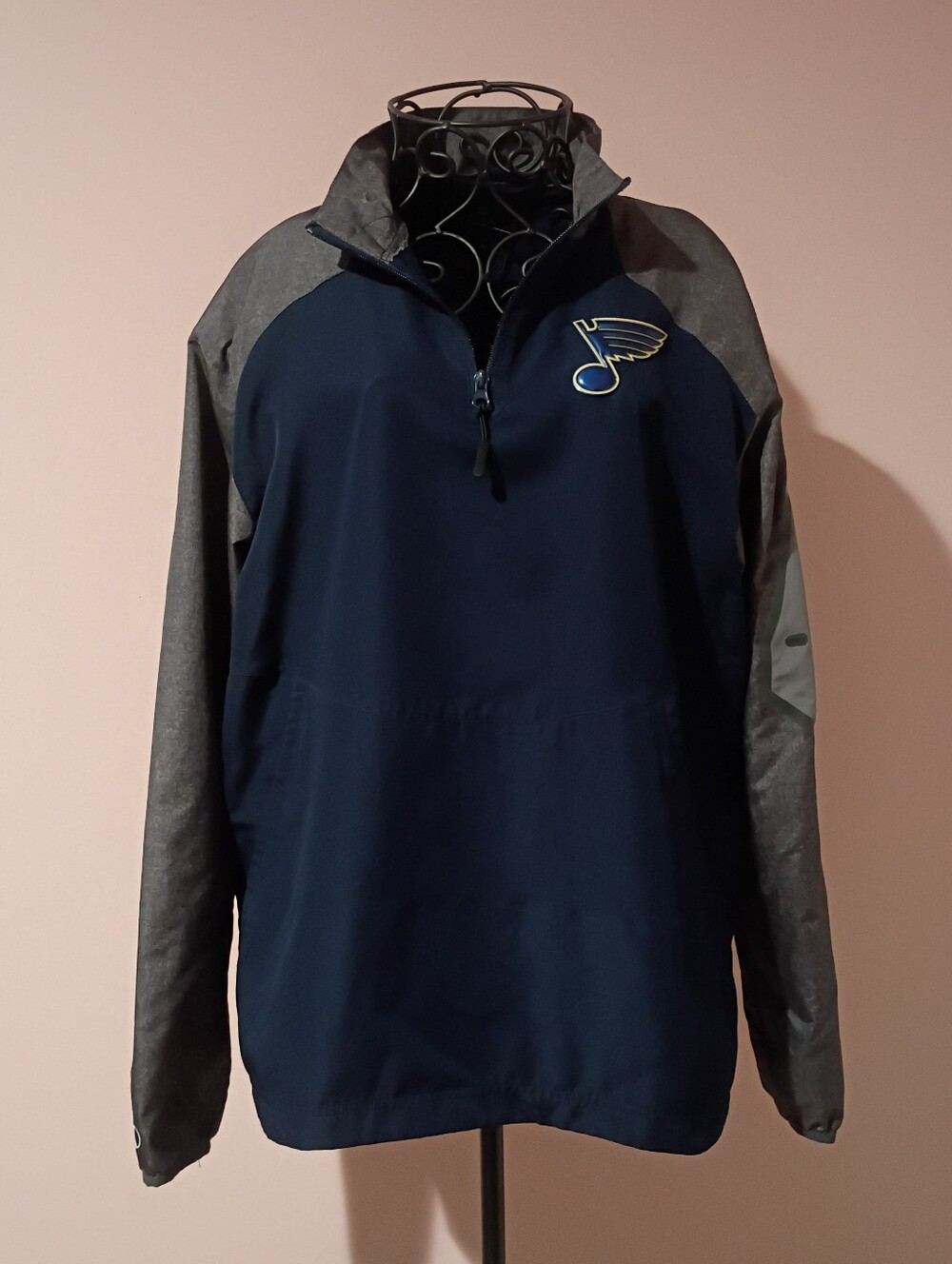 🌻 Men's Navy/Charcoal St. Louis Blues Quarter-Zip Pullover Top Adult Medium